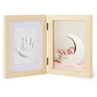 chuckle Baby Handabdruck und Fußabdruck Set – 2-teiliger Bilderrahmen aus Kiefernholz (für 13x18 cm Fotos) mit lufttrocknender Modelliermasse – Andenken und Geschenk zur Geburt oder Babyparty