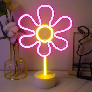 JEMESI Gänseblümchen-Gänseblümchen Blume Neonschil, Batterie/USB für Schlafzimmer Café Bar Club Party Dekoration