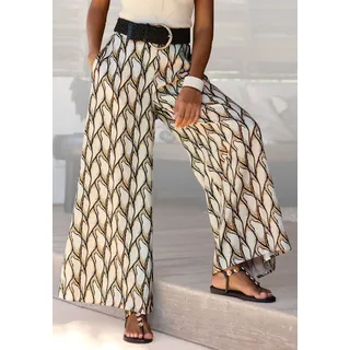 Webhose LASCANA, Damen, Gr. 34, N-Gr, bunt (beige, khaki bedruckt), Satin, Obermaterial: 100% Polyester, bedruckt, figurumspielend bodenlang, Hosen Webhose, aus leichter Satinqualität, weite Palazzohose mit Taschen, Stoffhose, Topseller