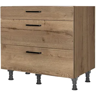 Nobilia Kochfeldumbauschrank , Eiche dunkel , Metall , 3 Schubladen , einzeln stellbar , 90x87x56 cm , Blauer Engel, Pefc, Goldenes M, Made in Germany, DGM-Klimapakt , Zusatzausstattung erhältlich , Küchen, Küchenmöbel, Küchenschränke, Geräteumbauschränke