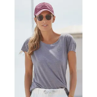 T-Shirt ELBSAND "Ranva", Damen, Gr. S (36), blau (blau meliert), Jersey, Obermaterial: 50% Baumwolle, 50% Polyester, meliert, figurumspielend hüftlang, Rundhals, offene Kante, Shirts T-Shirt, mit Logodruck, Kurzarmshirt aus Baumwoll-Mix, sportlich, Topseller