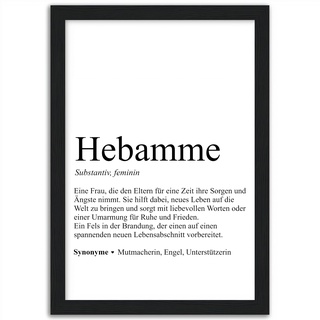 Tassenstube Hebamme Poster Dankeschön Substantiv Definition Holz Rahmen A4