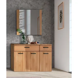 Sideboard Flur inkl. Spiegel LEUNA-64 in Eiche massiv geölt, B/H/T: ca. 120/200/39 cm - Braun