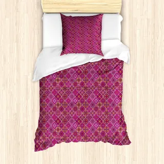 ABAKUHAUS marokkanisch Mantele, Kariertes Rosa, Milbensicher Allergiker geeignet mit Kissenbezügen, 135 cm x 200 cm - 80 x 80 cm, Magenta Lila Marigold - Rosa