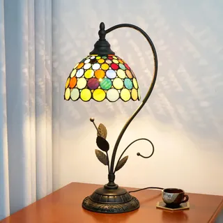 Blivuself Tiffany Tischlampe Mehrfarbig Glasmalerei Lampe Tiffany Stil S Blätter Vintage Schreibtisch Licht für Nachttisch Wohnzimmer Büro Schlafsaal Esszimmer