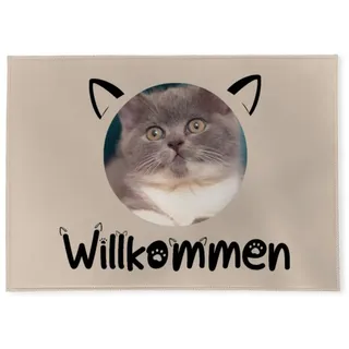 fotobar Fußmatte Willkommen im Cat-Style personalisiert mit Foto - Geschenkidee für Familie, Paare, zum Einzug - Türvorleger mit Bild Bedruckt Willkommen Cat-Style 70 x 50 cm