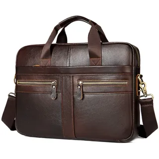Businesstasche Herren Leder Aktentasche Männer Handtasche Vintage Laptoptasche Arbeitstasche Umhängetasche Schultertasche für 14 Zoll Notebook - Braun(aktualisierte Version)