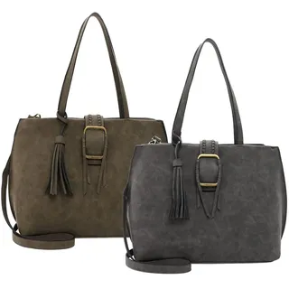 TAMARIS Damen Shopper Handtasche Zierschnalle Flechtdetail Quaste Janina 31795, Farbe:Grün - Grün