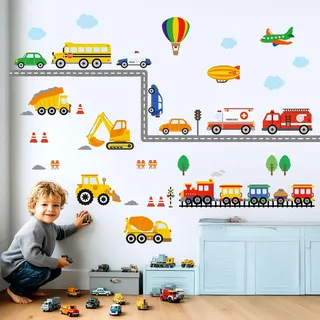 DECOWALL DS8-8047 Straßen Transporte Autos Fahrzeuge Wandtattoo Wandsticker Wandaufkleber Wanddeko für Wohnzimmer Schlafzimmer Kinderzimmer