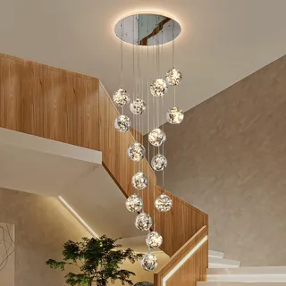 250CM Pendelleuchte LED 15 Glaskugel Treppenhaus Hängeleuchte 3000K 85W