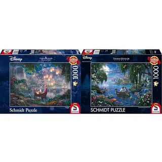 Schmidt Spiele 59480 Thomas Kinkade, Disney, Rapunzel, 1000 Teile Puzzle, Single & 57370 Thomas Kinkade, Disney, The Little Mermaid and Prince Eric, 1000 Teile Puzzle