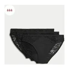 Womens M&S Collection 3er-Pack Bikinislips mit hoher Saugkraft für die Tage - Black, Black, UK 16 (EU 44)