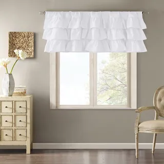 Madison Park Anna Oversize-Volant mit Rüschenstange, klassischer Vintage-Baumwollvolant für Fenster, 127 x 45 cm, Weiß