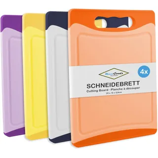 MaxxGoods Schneidebrett SET 4-teilig bunt, mit Saftrille & Griff - Küchenbrett Antibakteriell - Hackbrett, Kunststoffbrett beidseitig verwendbar & Spülmaschinenfest - (20x15x0,8 cm)