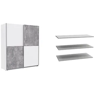 Forte Winner 1,7 Kleiderschrank weiß mit Beton + 3-er Set Einlegeböden