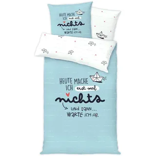 h:)ppy life H:PPY Life Bettwäsche Motiv Heute Nichts | 135 cm x 200 cm | Kissen 80 cm x 80 cm | Microfaser, Reißverschluss | Bettwäsche Garnitur | 46257
