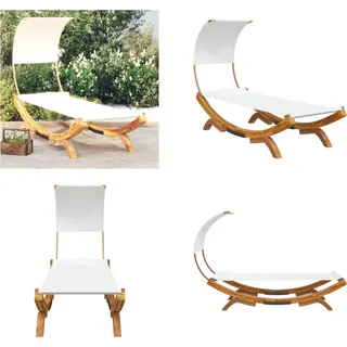 vidaXL Loungebett mit Dach 100x200x126 cm Bugholz Massiv Creme - Loungebett - Loungebetten - Outdoor Lounge Bett - Outdoor Bett - Creme