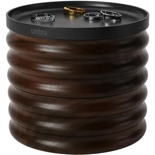 Umbra Tesora Schmuckbox, Halsketten- und Ohrringhalter, Accessoire-Organizer mit zwei stapelbaren Holzfächern und Metalldeckel, Walnuss/Schwarz