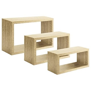 Homemania HOMSAN_108 Trittico Wandregal, Schlafzimmer, Büro-MDF, Eiche Sagerau 45 x 27 x 15,5/40 x 22 x 15,5/35 x 17 x 15,5 cm