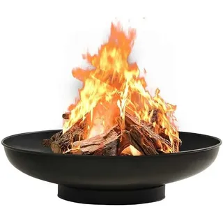Feuerschale 80 cm Stahl mit schwarzer Pulverbeschichtung für Garten Terrasse Balkon Outdoor Wärme Feuerstelle mit großer Schale für stundenlanges Kaminofen Erlebnis und dekorative Flammen