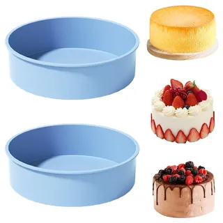 YXHZVON 2 Stück Silikon Backform Rund, 20 cm Silikonform Backen BPA-Frei, Silikon Kuchenform Rund Backformen Pfanne für Schichtkuchen Käsekuchen Regenbogenkuchen (Blau)