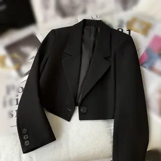 SPORTARC Anzugjacken für Damen, langärmelig, Knopfleiste, kurze Blazer, elegante Bürojacke für Frühling, Herbst (S, Schwarz)