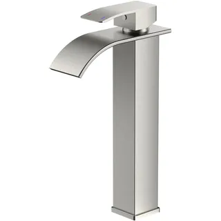 FORIOUS Wasserhahn Bad,Wasserfall Waschtischarmatur Einhandmischer Armatur Waschbecken mit Auslauf Höhe 220 MM,Wassersparend, Energiesparend,Brushed Nickel