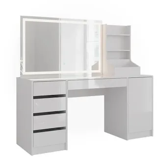 Vicco Schminktisch Sherry, 158.2 cm 3 Teile, Weiß/Weiß Hochglanz - Weiß,