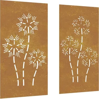 2-tlg. Garten-Wanddeko 105x55 cm Cortenstahl Blumen-Design - Braun