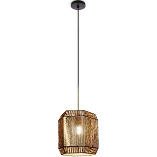 Paco Home Pendelleuchte Esstisch Papier Boho Hängelampe Esszimmer Lampe E27 Rattan Optik Schirm Sechseckig, schwarz