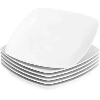 MALACASA Julia kleine Teller für 6 Personen, Ø 23,4 cm Speiseteller aus Porzellan, Frühstücksteller, Servierteller, Essteller Set für Spülmaschine und Mikrowelle, Weiß