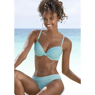 Bügel-Bikini S.OLIVER, Damen, Gr. 36, Cup D, grün (mint, weiß), Recycling-Polyamid, gestreift, Bikini-Sets Bügel-Bikini, in Knoten-Optik