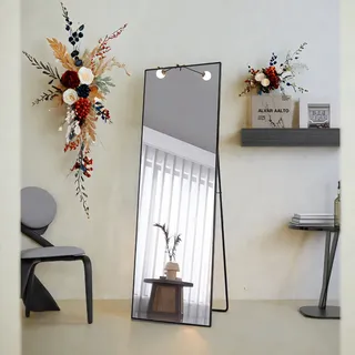 Rechteckig Ganzkörperspiegel, 162 x 53cm Großer Standspiegel, Groß Wandspiegel mit Schwarz Aluminium Rahmen, Hängend, Stehend, Kippbar, für Wohnzimmer, Schlafzimmer und Flure