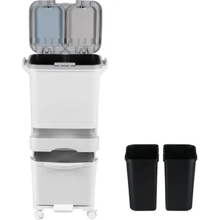 Hengda Mülleimer Trennsystem 4 Fächer Recycler Lagerschrank 42 Liter inkl. Pedal - Weiß