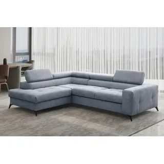 Kaiser Möbel Ecksofa mit schlaffunktion und bettkasten, Sofa L-form, Couch L-form Arcadi Dicker Cord Himmelblau Links - Blau