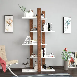 Homemania Bücherregal Denbi Wandregal mit Ablagen für Wohnzimmer, Arbeitszimmer, Wenge, Weiß, aus Holz, 80 x 20 x 150 cm