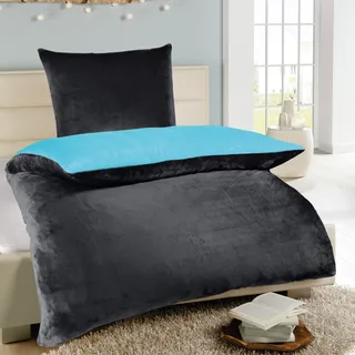 Wende-Bettwäsche Cashmere Touch - Wolkenschloss ( 135x200cm / 80x80cm ) Anthrazit - Petrol - Schwarz