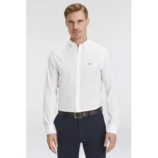 Langarmhemd GANT "Slim Fit Popeline Hemd leichte Baumwolle strapazierfähig pflegeleicht", Herren, Gr. XL, N-Gr, weiß, Popeline, Obermaterial: 100% Baumwolle, unifarben, slim fit hüftbedeckend, mit Knopf,Ärmel mit Ärmelschlitz runde 1-Knopf-Manschette, Hemden Langarmhemd, mit klassischer Logostickerei auf der Brust