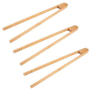 3 Stück Grillzange aus Holz mit Rillen 30 cm | Rutschfest, Wiederverwendbar, Hitze, Spülmaschinenfest für Wurst, Brot, Steak, Kochen, Salat, Grillen BBQ