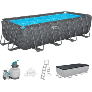 Bestway APX365 Winterfestes Frame Pool Set, Sandfilteranlage, 549 x 274 x 132 cm, 16.477 L, Stahlrahmen, Polar-Shield, Dunkle Marmor-Optik, Sicherheitsleiter, Abdeckplane, Werkzeugloser Aufbau, DEKRA