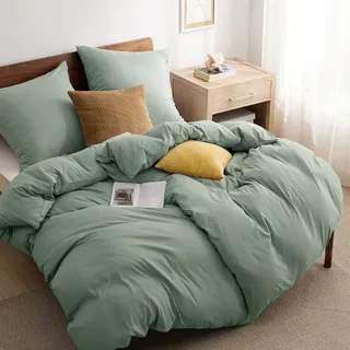 BEDSURE Bettwäsche 135x200 4teilig Salbeigrün - 2 Bettbezüge 135x200 cm + 2 Kissenbezüge 80X80 cm, ÖKO-TEX Bettwäsche-Sets Grün Polyester Mikrofaser mit Reißverschluss