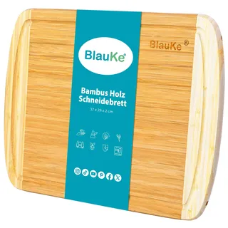 BlauKe® Schneidebrett aus Holz mit Saftrille (37x29cm) – Großes Bambus Küchenbrett, Servierplatte für Fleisch, Käse, Gemüse, Wurst – Holzbrett für Küche Groß, Brotbrett, Frühstücksbrettchen aus Holz