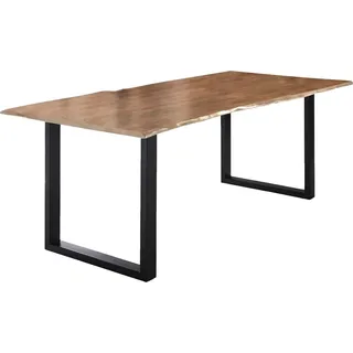 Esstisch Baumkante massiv Akazie natur 240 x 100 schwarz U-Gestell LUBIN - Naturbelassen