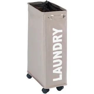 Wenko Corno Taupe, stabiler schmaler Wäschekorb mit vier leichtgängigen Rollen und Deckel, Wäschetruhe aus 100% Polyester, Fassungsvermögen 43 L, (B x H x T): 18,5 x 60 x 40 cm