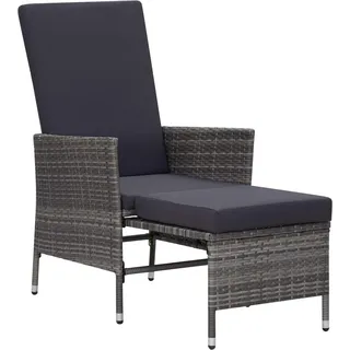 vidaXL Garten-Liegestuhl mit Auflagen Poly Rattan Grau - Grau