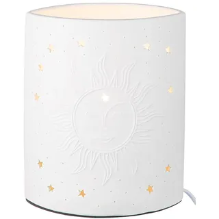 GILDE Tischleuchte Sonne Porzellan weiß Sonnenmotiv Höhe 20,5 cm Wohnzimmerlampe Nachttischlampe Dekoleuchte Beleuchtung Frühlingsdeko