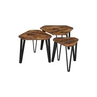 VASAGLE Beistelltische-Set dreieckig abgerundet Spanplatte braun, 3 St.