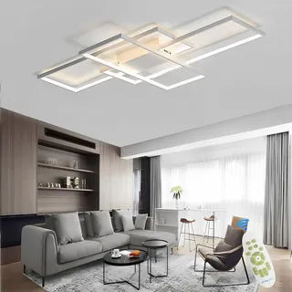 Qiaomao 65W LED Deckenleuchte Dimmbar Deckenlampe Wohnzimmer Weiß 80cm | 3000K-6000K, Wohnzimmer Lampe Decke mit Fernbedienung, Wohnzimmerlampe mit Memory Funktion Sperren, Für Schlafzimmer, Küche