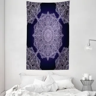 ABAKUHAUS lila Mandala Wandteppich und Tagesdecke, böhmischer Blumen aus Weiches Mikrofaser Stoff Waschbar ohne Verblassen Digitaldruck, 140 x 230 cm, Pale Mauve und Indigo