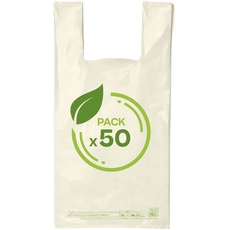 Rc Ocio - Biomüllbeutel, Säcke mit Griffen 50x60, 50 Stück | Biologisch, abbaubar, wiederverwendbar müllbeutel | Kompostierbare, sehr langlebig für den Einkauf, Biomüll und andere Anwendungen.